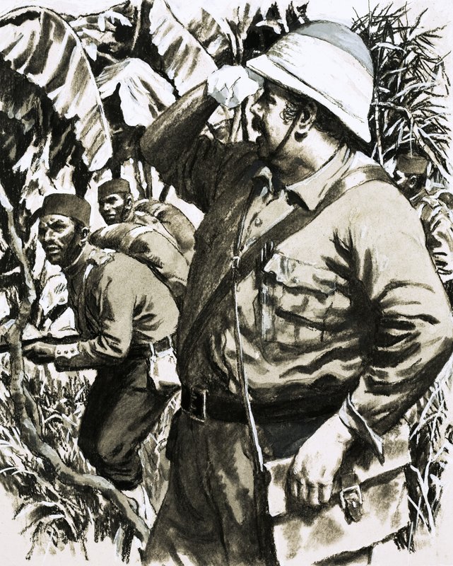 Melton Prior marchant dans la jungle birmane avec le 11e Infanterie native du Bengale - English School