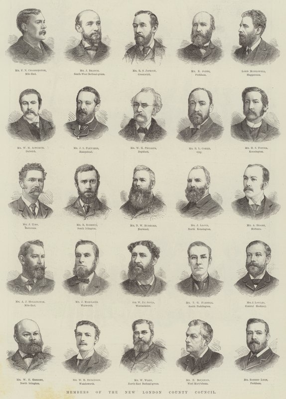 Membres du nouveau conseil du comté de Londres (gravure) - English School