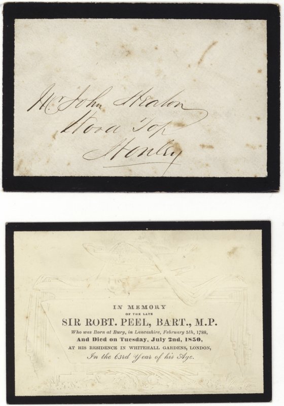 Carte commémorative en mémoire du défunt Sir Robert Peel - English School