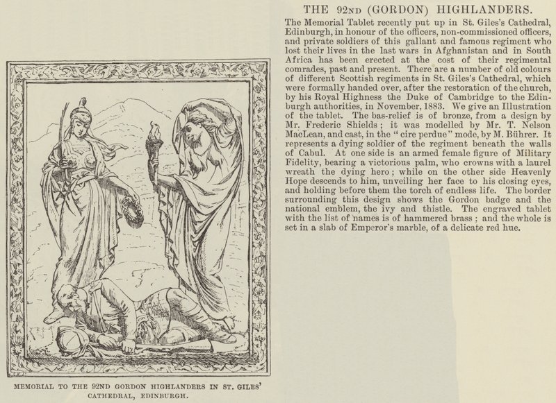 Mémorial aux 92e Gordon Highlanders dans la cathédrale Saint-Gilles, Édimbourg (gravure) - English School