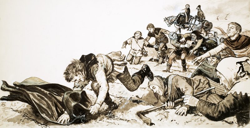Les hommes de Haxey poursuivant la capuche en soie de Lady de Mowbray - English School