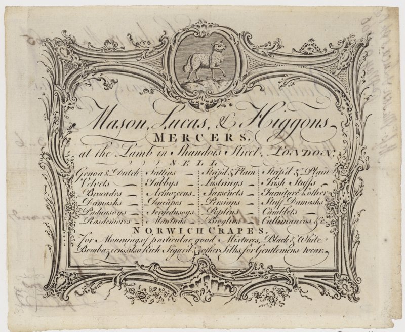 Mercier, Mason Lucas et Higgons, carte de visite - English School