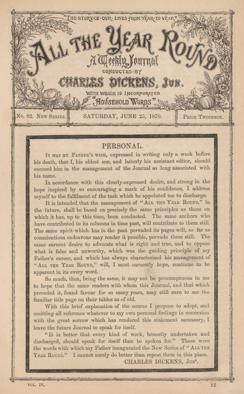 Message de Charles Dickens Junior dans l