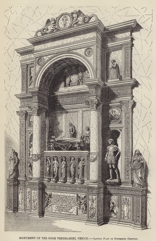 Monument du Doge Vendramini, Venise, fin du XVe siècle (gravure) - English School