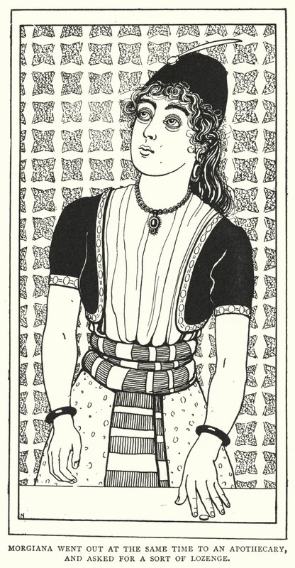 Morgiana sortit en même temps chez un apothicaire et demanda une sorte de pastille (gravure) - English School