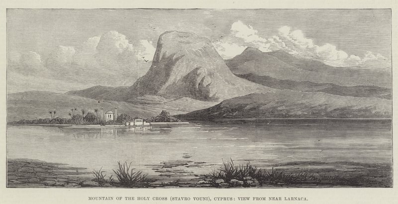 Montagne de la Sainte-Croix (Stavro Vouni), Chypre, vue près de Larnaca (gravure) - English School