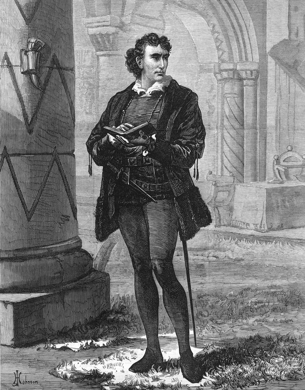 M. Henry Irving dans le rôle de Hamlet au Lyceum Theatre - English School