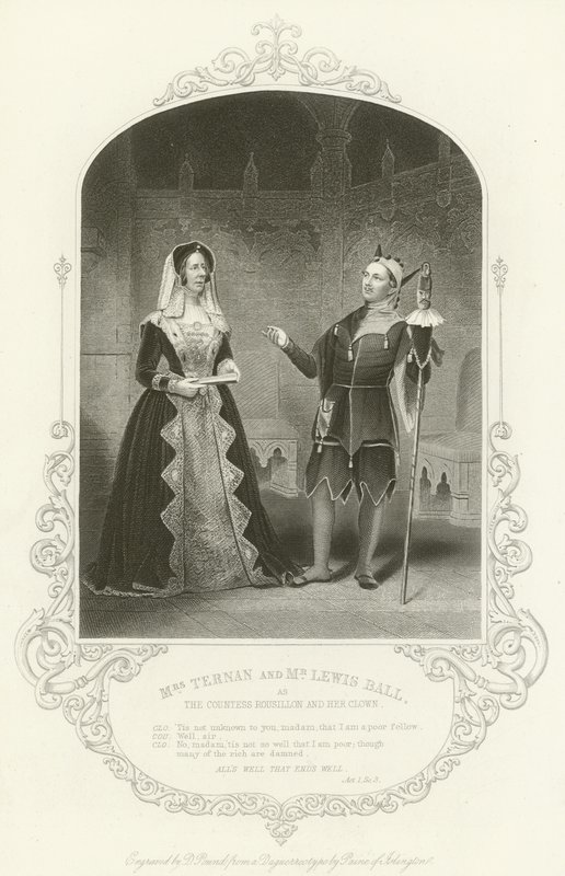 Mme Ternan et M. Lewis Ball comme la Comtesse Rousillon et son clown, Tout est bien qui finit bien, Acte I, scène iii - English School
