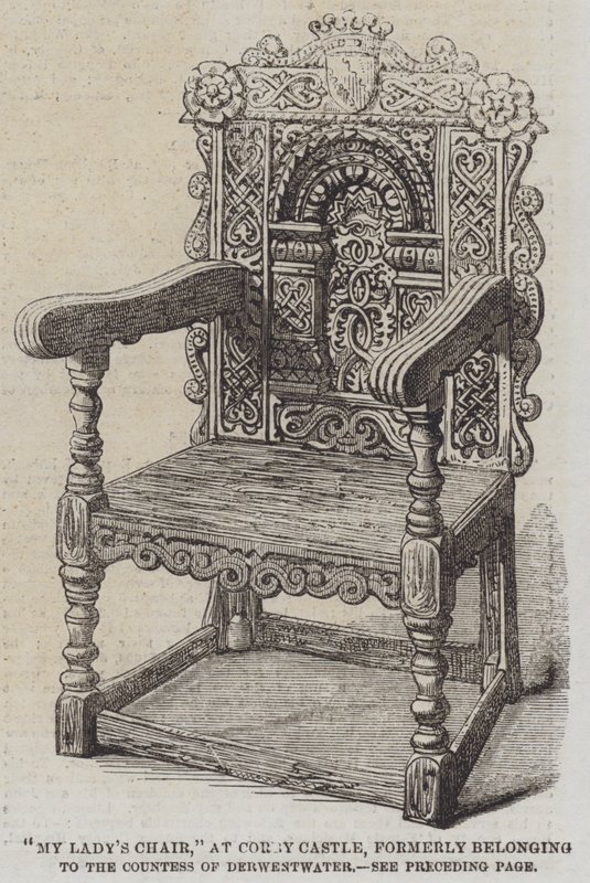 "La chaise de ma dame," au château de Corby, appartenant autrefois à la comtesse de Derwestwater (gravure) - English School