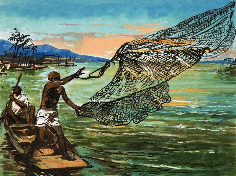 Autochtones pêchant sur le fleuve Niger en Afrique - English School
