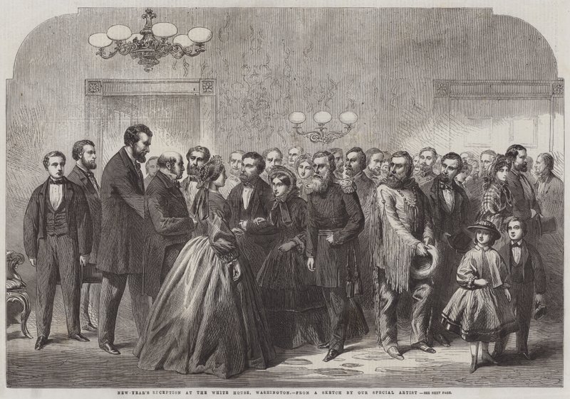 Réception du Nouvel An à la Maison Blanche, Washington (gravure) - English School