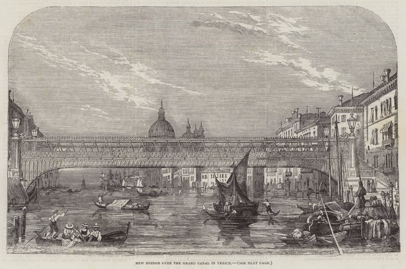Nouveau pont sur le Grand Canal à Venise (gravure) - English School