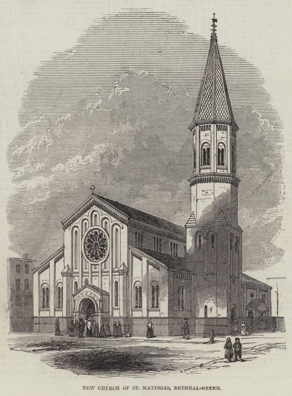 Nouvelle église de Saint Matthias, Bethnal-Green (gravure) - English School