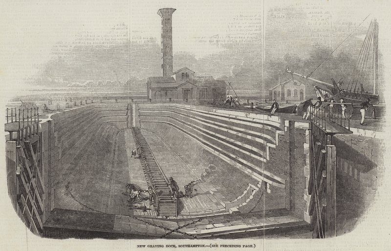 Nouveau bassin de radoub, Southampton (gravure) - English School