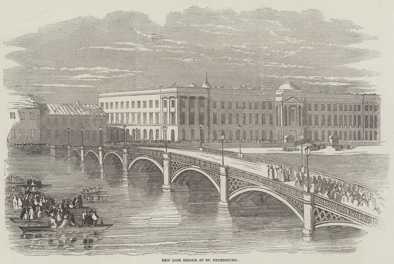 Le nouveau pont en fer à Saint-Pétersbourg (gravure) - English School