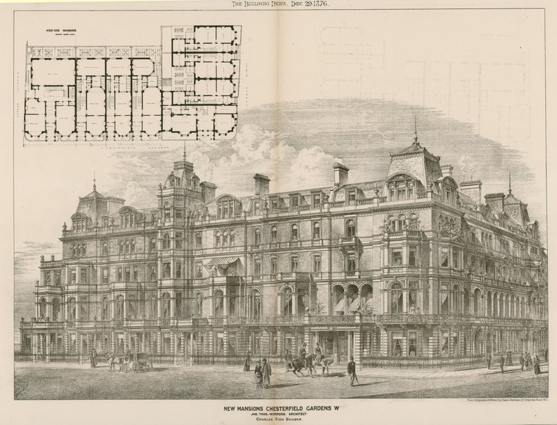 Nouvelles demeures, Chesterfield Gardens, Londres W, John Thomas Wimperis, architecte - English School