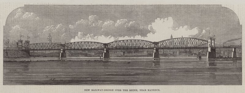 Nouveau Pont Ferroviaire sur le Rhin, près de Mayence (gravure) - English School
