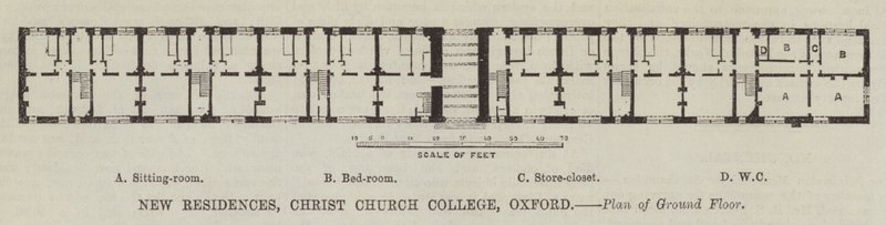Nouvelles Résidences, Christ Church College, Oxford, Plan du Rez-de-Chaussée (gravure) - English School