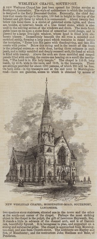 Nouvelle chapelle wesleyenne, Mornington-Road, Southport, Lancashire (gravure) - English School
