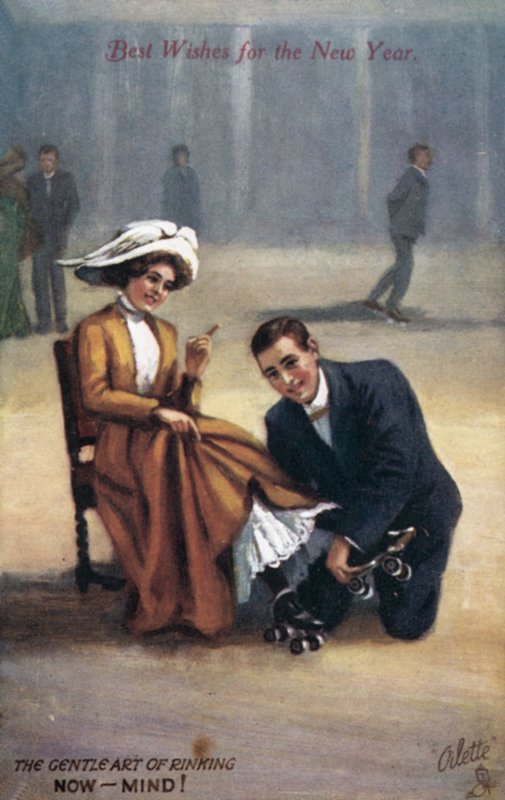Carte de vœux du Nouvel An avec des patineurs - English School