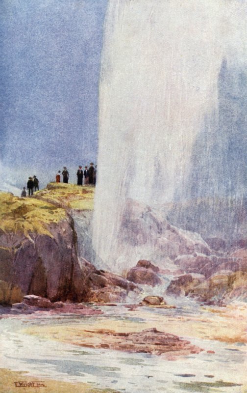 Nouvelle-Zélande : Geyser de Wairoa (lithographie couleur) - English School
