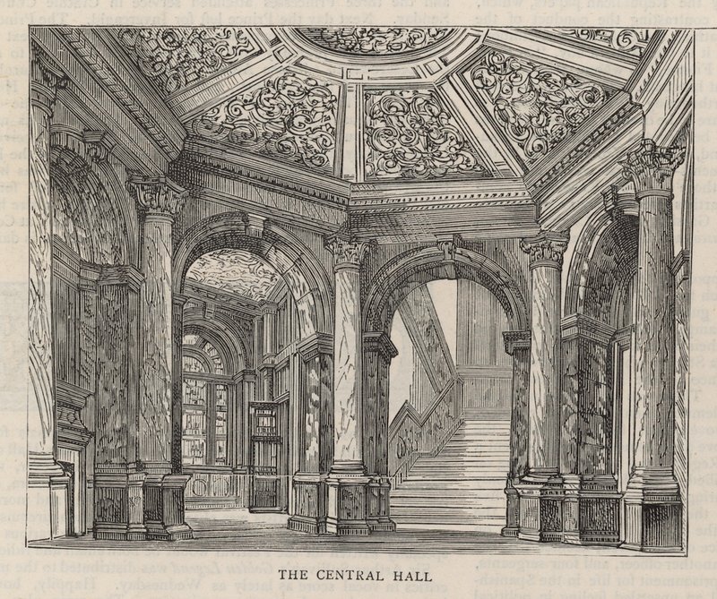Nouveau bâtiment du Constitutional Club à Northumberland Avenue : Le hall central - English School
