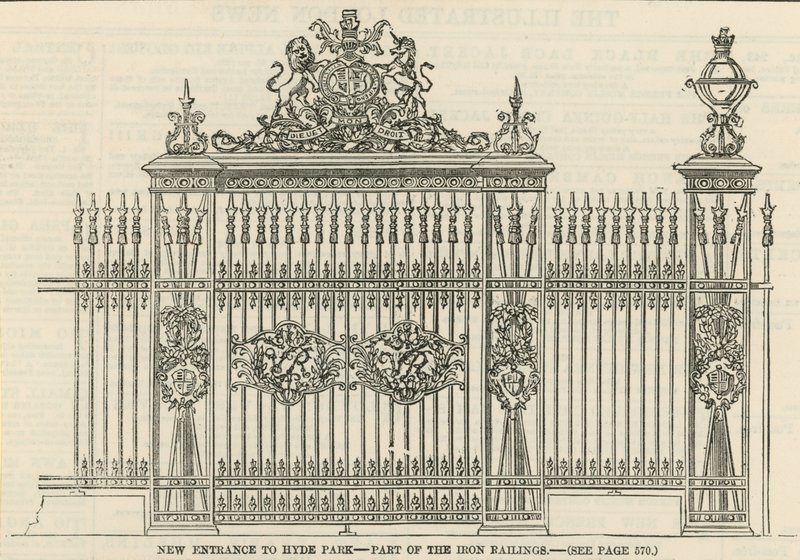 Nouvelle entrée à Hyde Park - partie des grilles en fer - English School