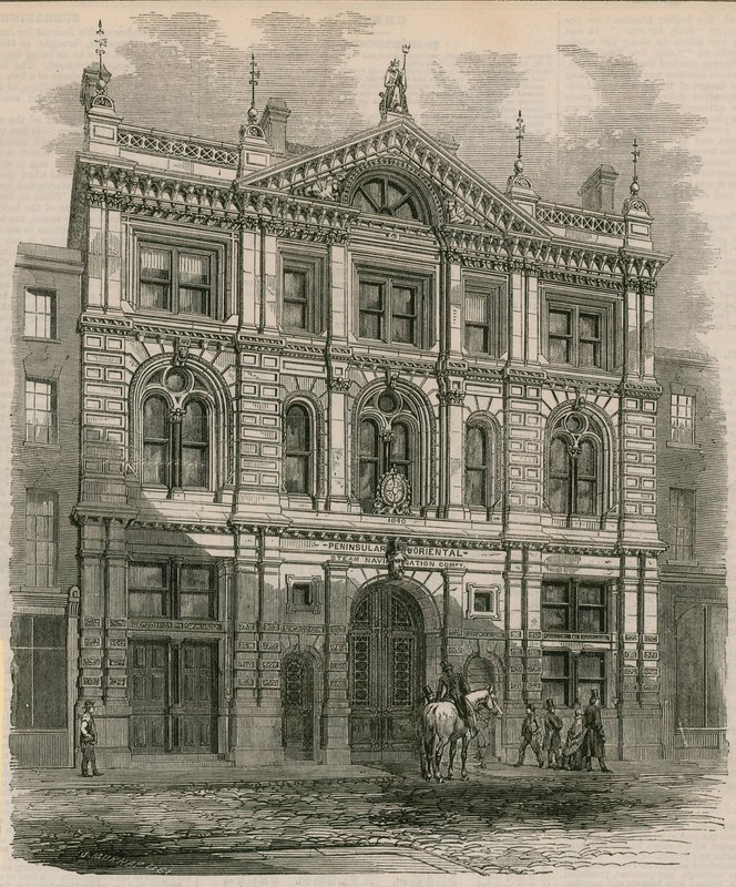 Bureaux nouvellement érigés de la Peninsular and Oriental Steam Navigation Company, Leadenhall Street, Londres - English School