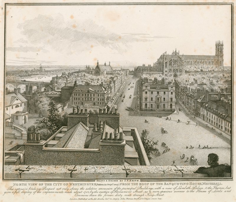 Vue nord de Westminster depuis le toit du Banqueting House, Whitehall - English School