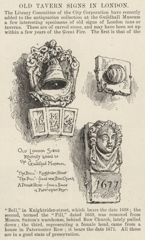 Anciennes enseignes de tavernes à Londres (gravure) - English School