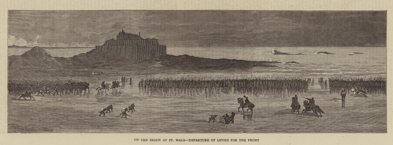 Sur la plage de Saint-Malo, départ des levées pour le front - English School