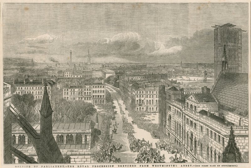 Ouverture du Parlement - le cortège royal esquissé depuis l