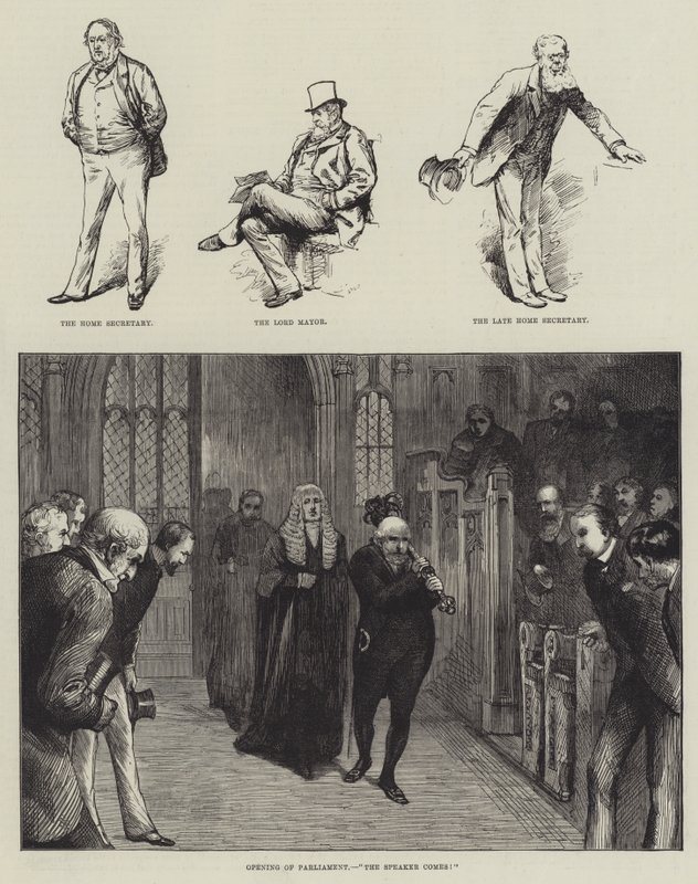 Ouverture du Parlement, "Le président arrive !" (gravure) - English School