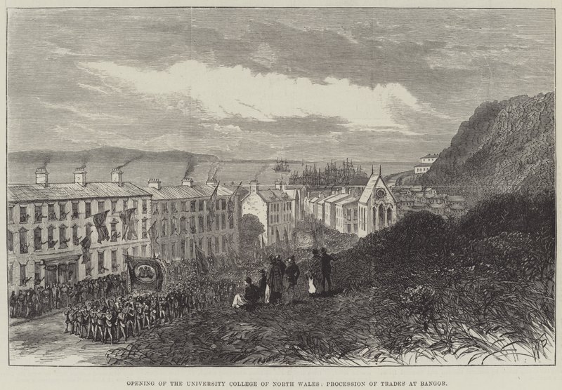 Ouverture du University College of North Wales, procession des métiers à Bangor (gravure) - English School