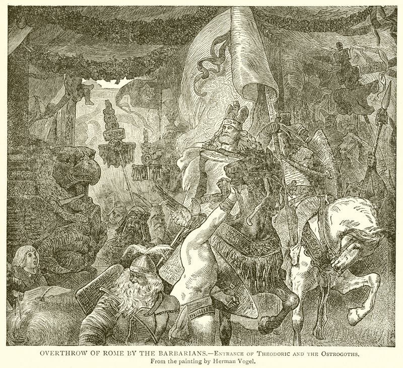 Chute de Rome par les barbares.--Entrée de Théodoric et des Ostrogoths - English School
