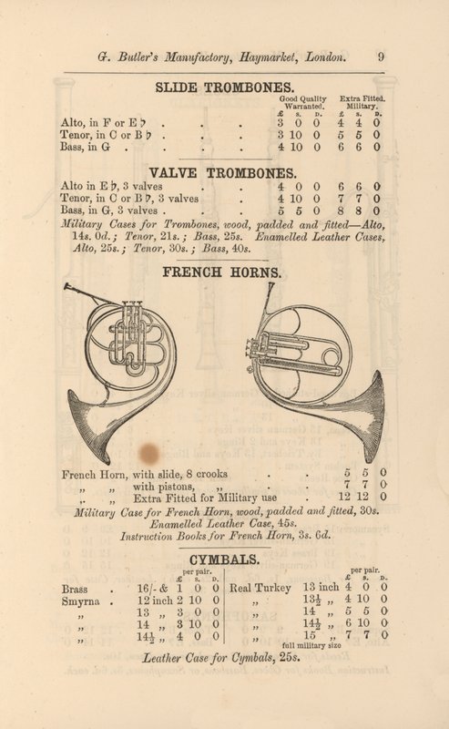 Page du Catalogue Illustré des Instruments de Musique de G Butler - English School