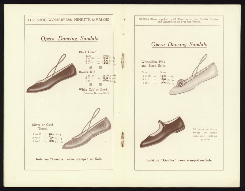 Pages du catalogue des célèbres chaussures de ballet de Gamba - English School