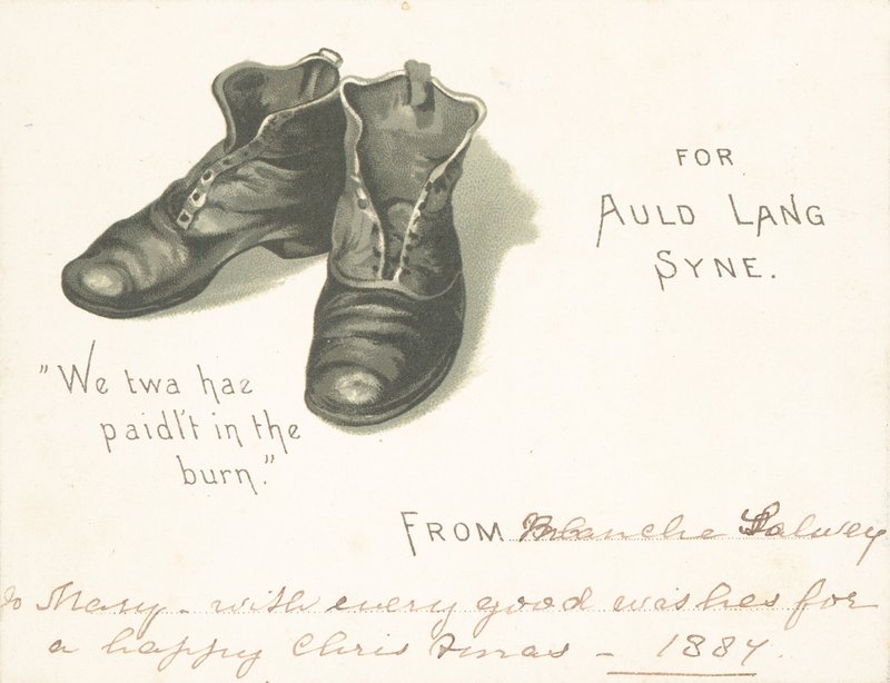 Paire de bottes noires, carte de Noël - English School