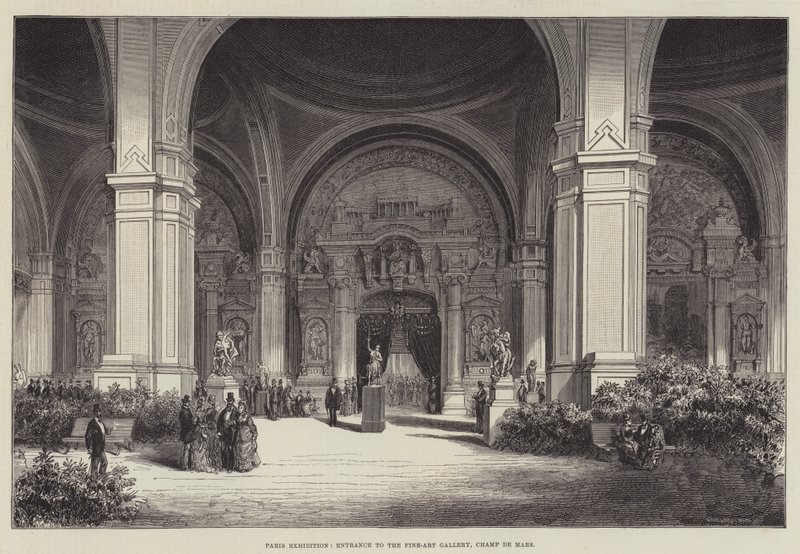 Exposition de Paris, entrée de la galerie des beaux-arts, Champ de Mars (gravure) - English School