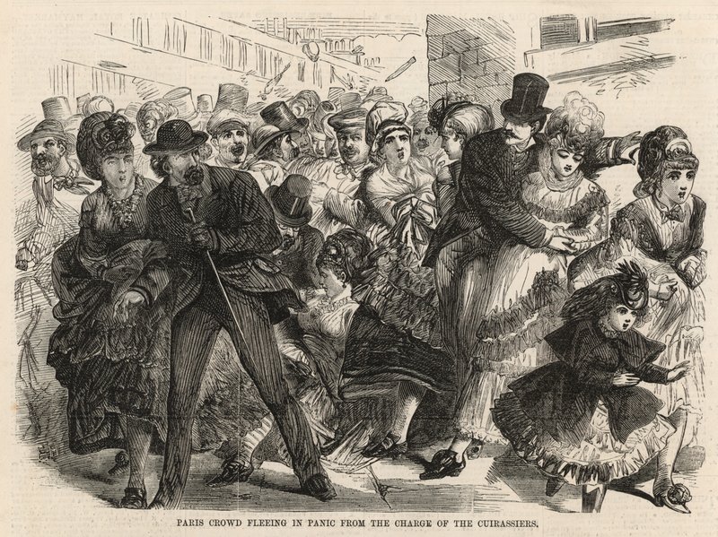 Foule parisienne fuyant la panique causée par la charge des cuirassiers - English School