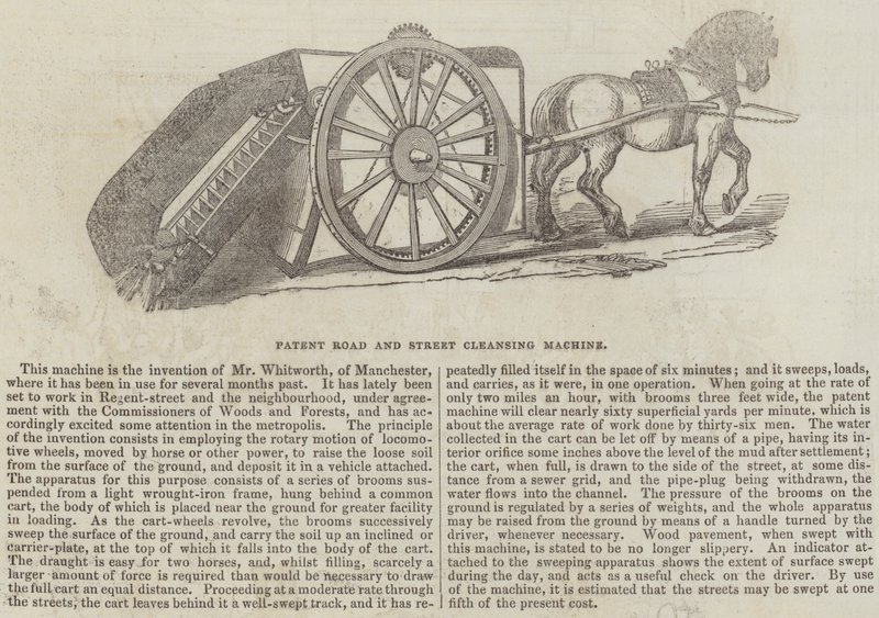 Machine brevetée de nettoyage des routes et des rues (gravure) - English School