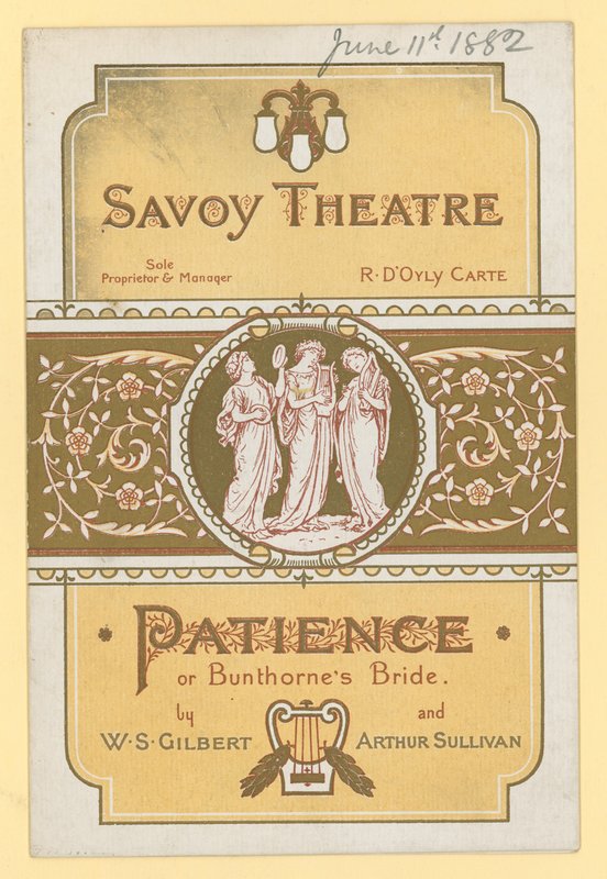 Patience ; ou la fiancée de Bunthorne par W S Gilbert et Arthur Sullivan - English School
