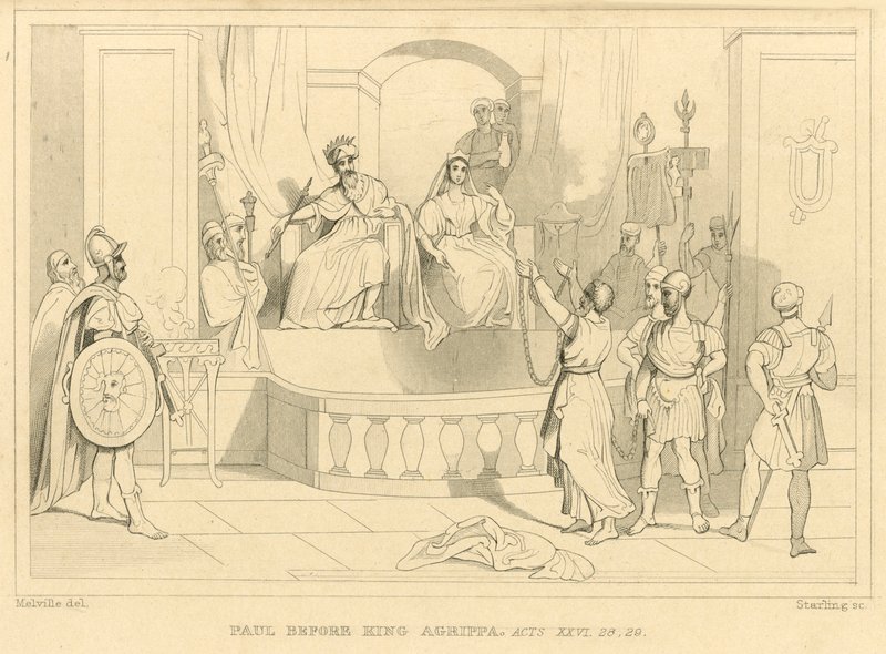Paul devant le roi Agrippa, Actes XXVI, 28, 29 (gravure) - English School