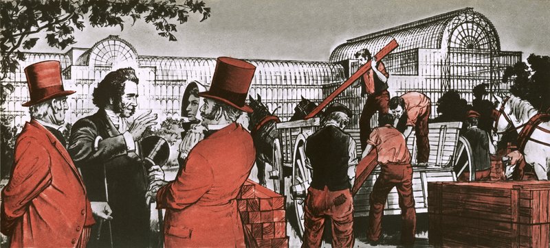 Paxton organisant la construction du Crystal Palace à Londres - English School