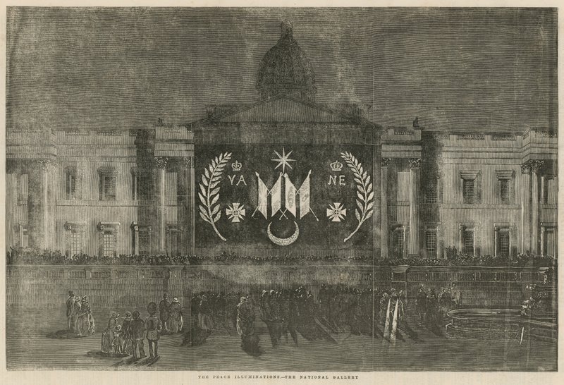 Illuminations de paix ornant la National Gallery - English School