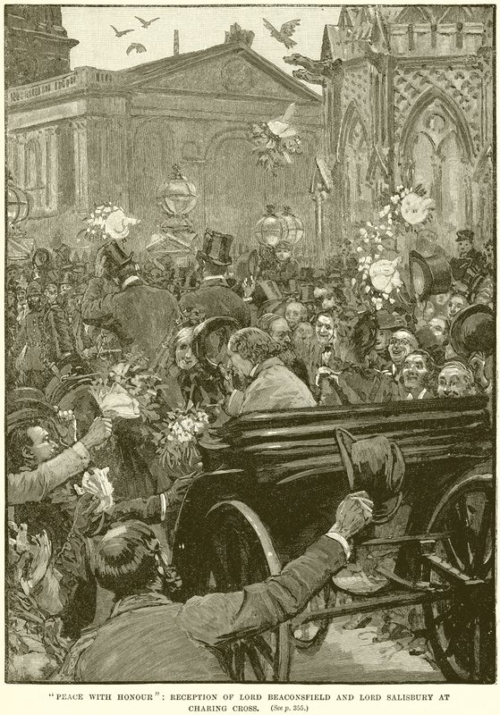 Paix avec honneur : Réception de Lord Beaconsfield et Lord Salisbury à Charing Cross - English School