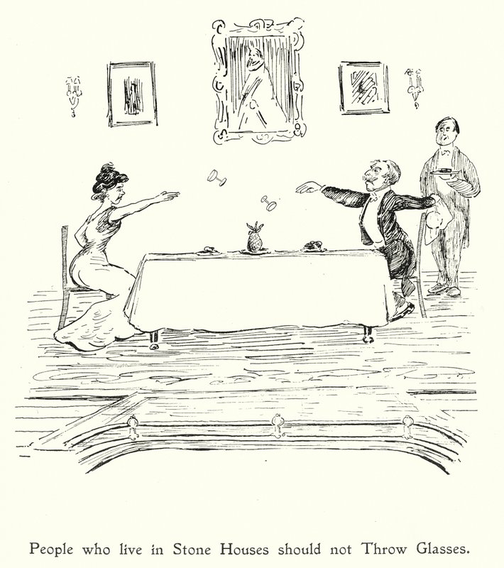 Ceux qui vivent dans des maisons de pierre ne devraient pas jeter de lunettes ; ceux qui vivent dans des maisons de verre ne devraient pas jeter de pierres (litho) - English School