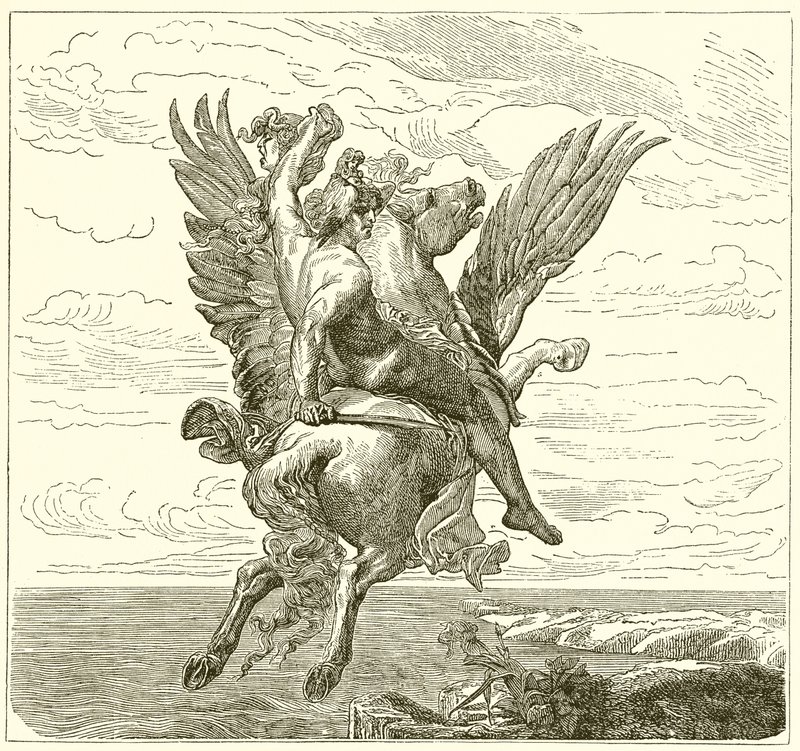 Persée sur le cheval ailé Pégase, avec la tête de Méduse - English School