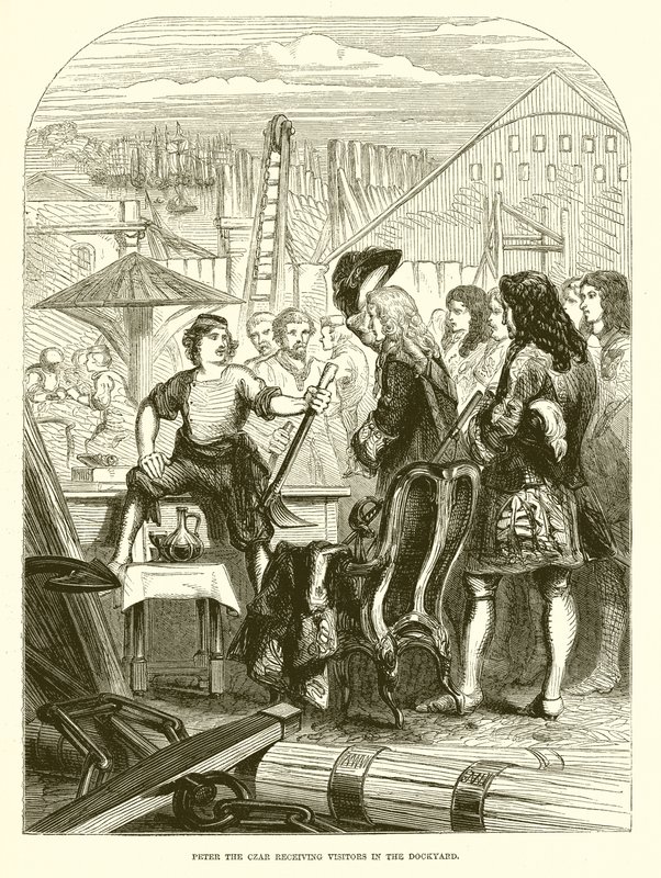Pierre le tsar recevant des visiteurs dans le chantier naval - English School