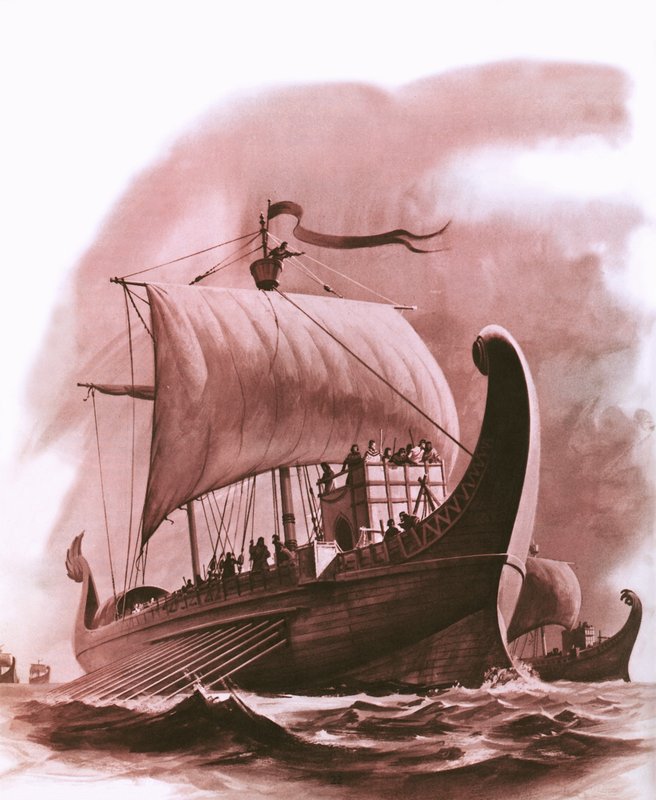 Flotte phénicienne descendant la côte ouest de l